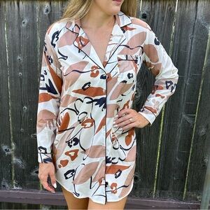 Rachael Zoe Mother of Pearl Button-Down Sleepshirt Pajama Sleepwear Multicolor